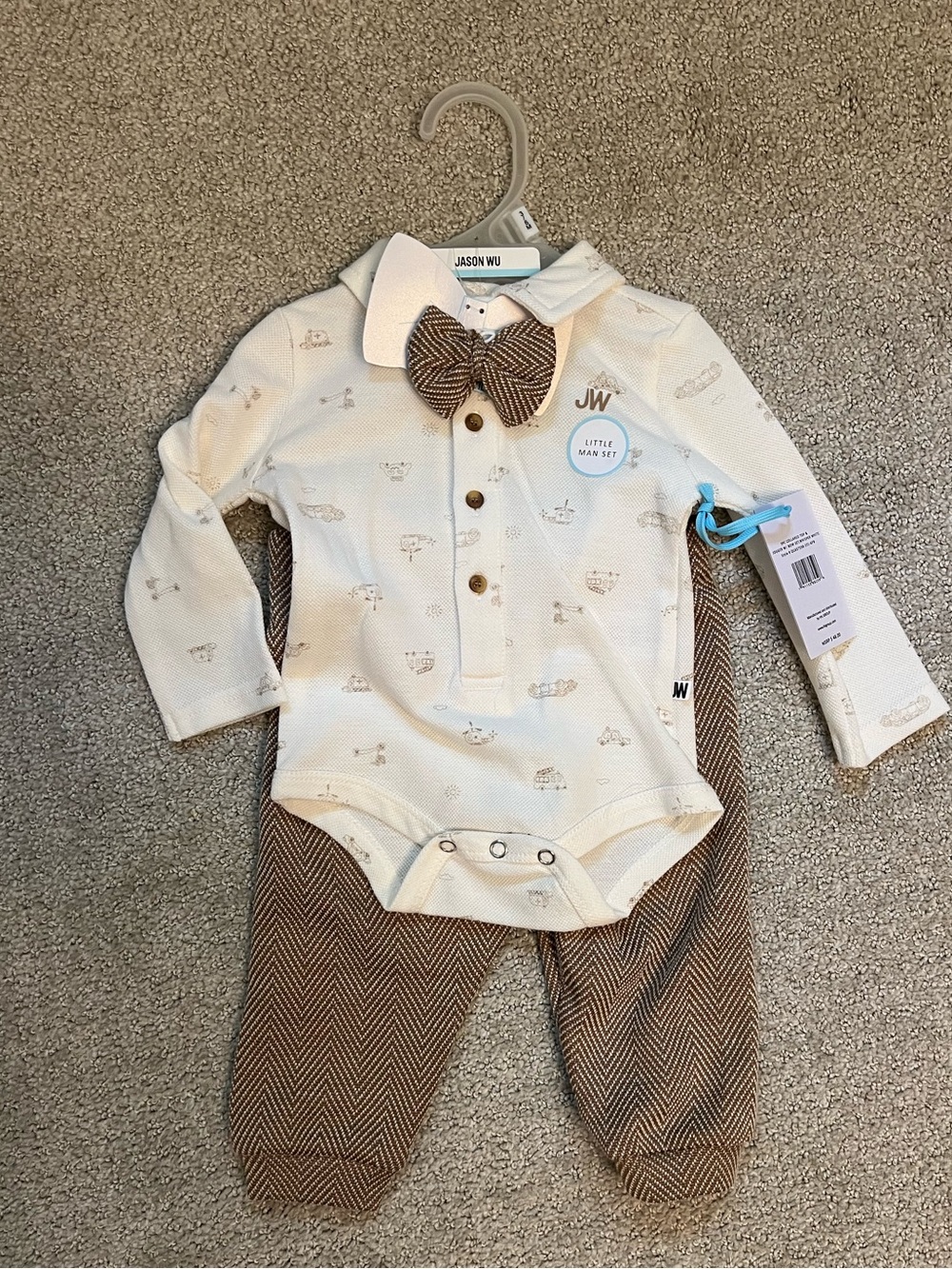 NWT Jason Wu Little Man Set Cream & Brown Bow-Tie 3 Piece Set 3-6 months
